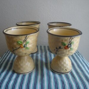 Vintage 4 Hotta Yu Shoten Egg Cup Cherry Blossom Basket Weave Japan